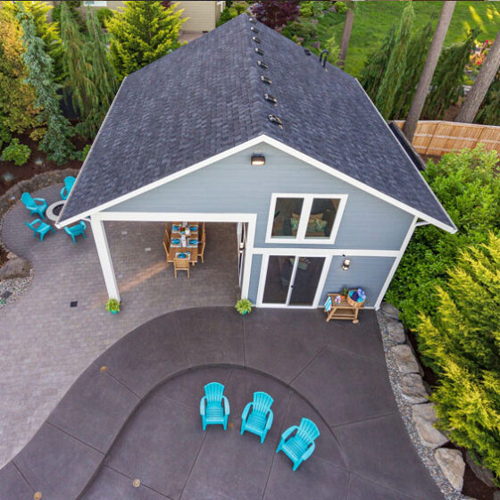 Pool house aerial shot in Vancouver, WA