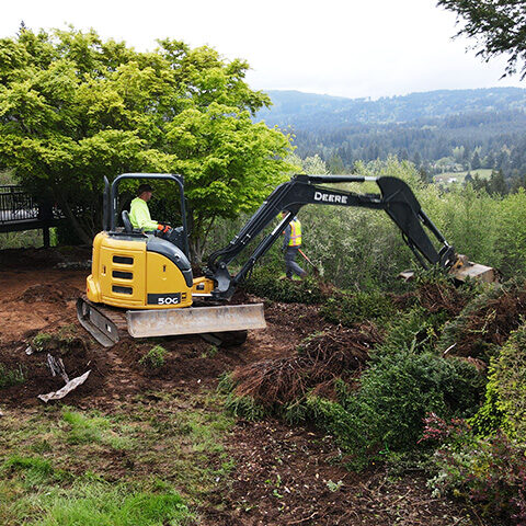 Landscape excavation excavator digging in Vancouver WA