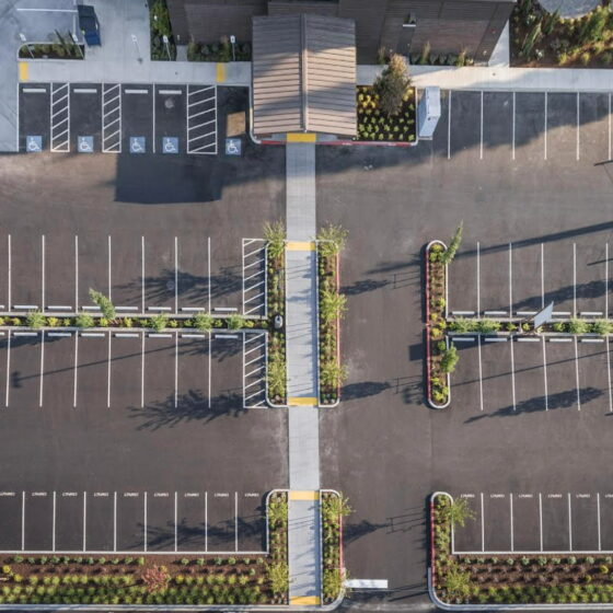 Parking lot landscape curb planning installation