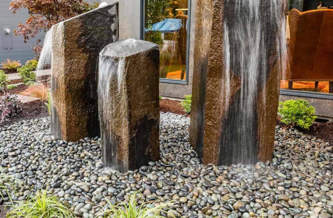 Basalt bubbler water feature landscape