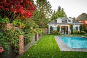 Landscape with Pool and classical house in Vancouver, WA