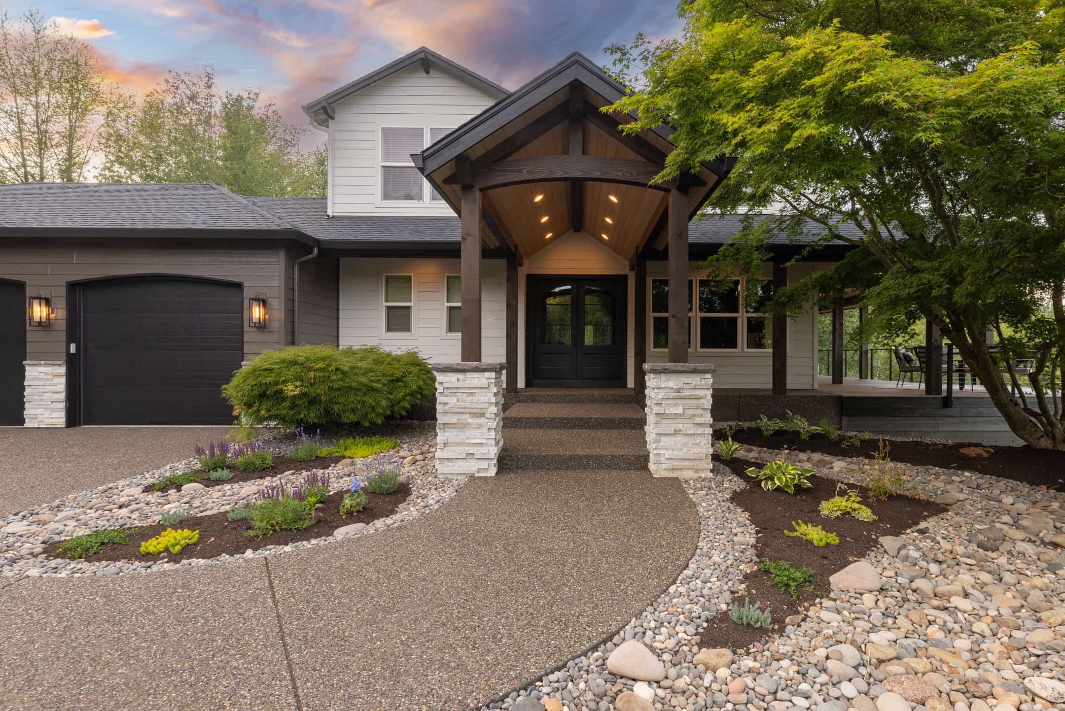 Remodeled front door patio cover entrance in Vancouver, Wa